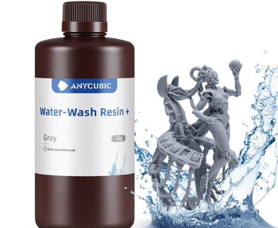 Фото 2 - Сіра Фотополімерна Смола що змивається водою | Anycubic Water-Wash Resin+ Gray 3кг